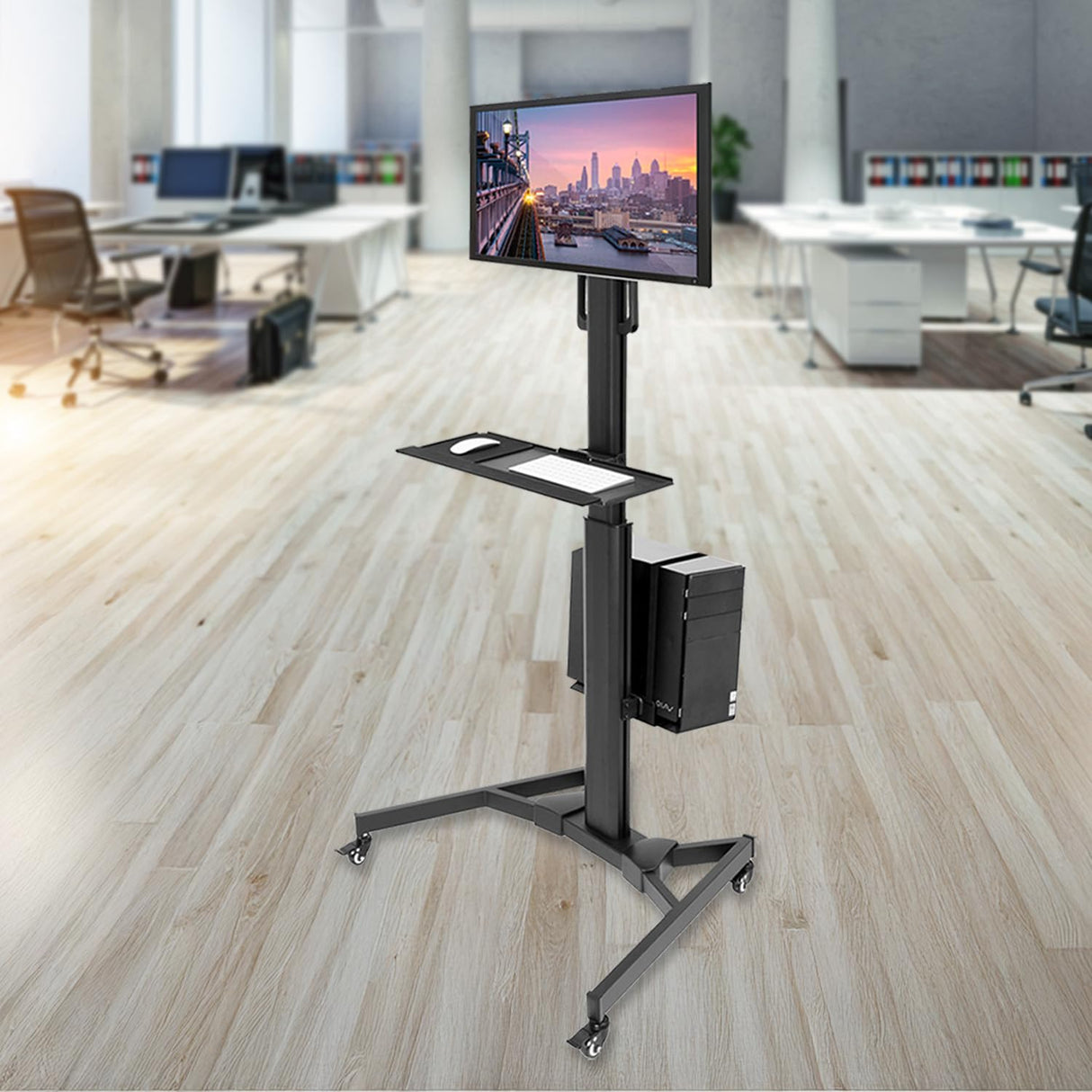 Computer Cart Mobile Desk Workstation with Monitor Mount for Screen up to 32"