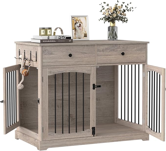 40 Inch Dog Crate Furniture with Drawers - Farmhouse End Table