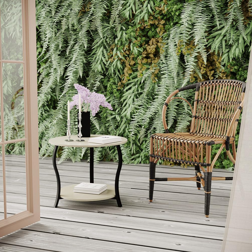 Small Round Coffee Table with Open Storage,23" 2-Tier Coffee Side Tables for Small