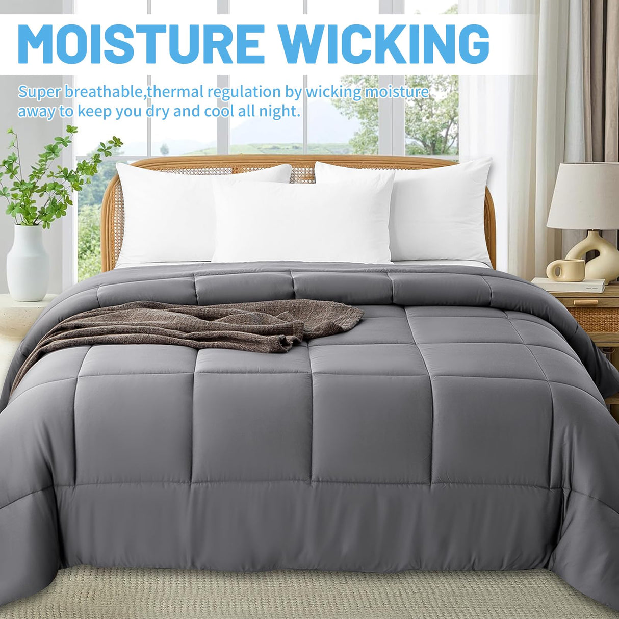 Cooling Comforter Queen Rayon Derived from Bamboo for Hot Sleeper-Luxury Down