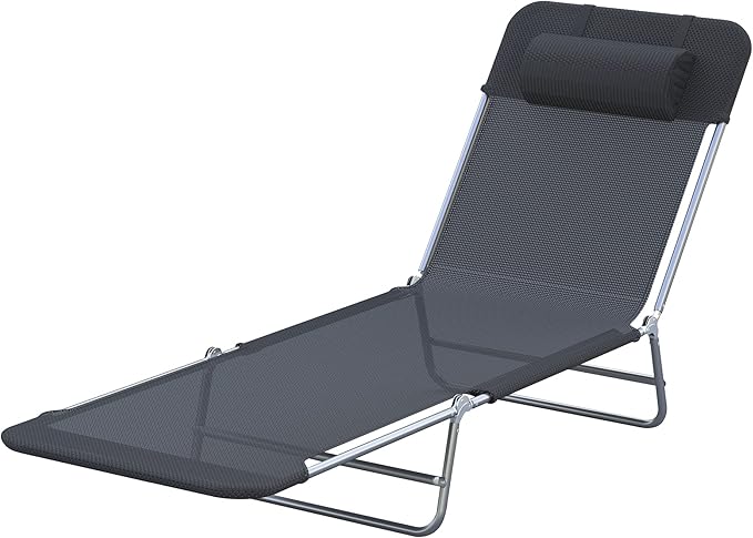 Folding Chaise Lounge Pool Chairs, Outdoor Sun Tanning Chairs with Pillow
