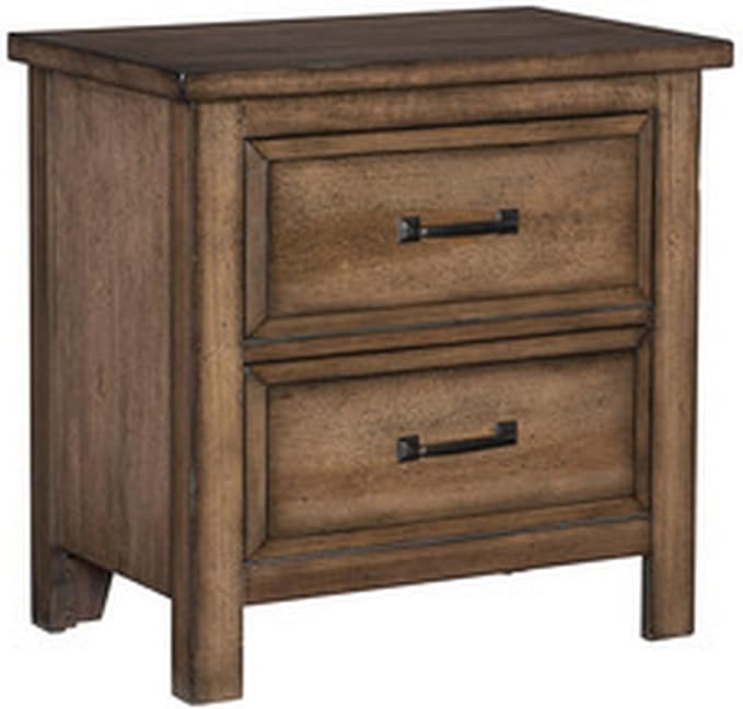 Reva 27 Inch Nightstand, 2 Drawers, Metal, Light Solid Wood