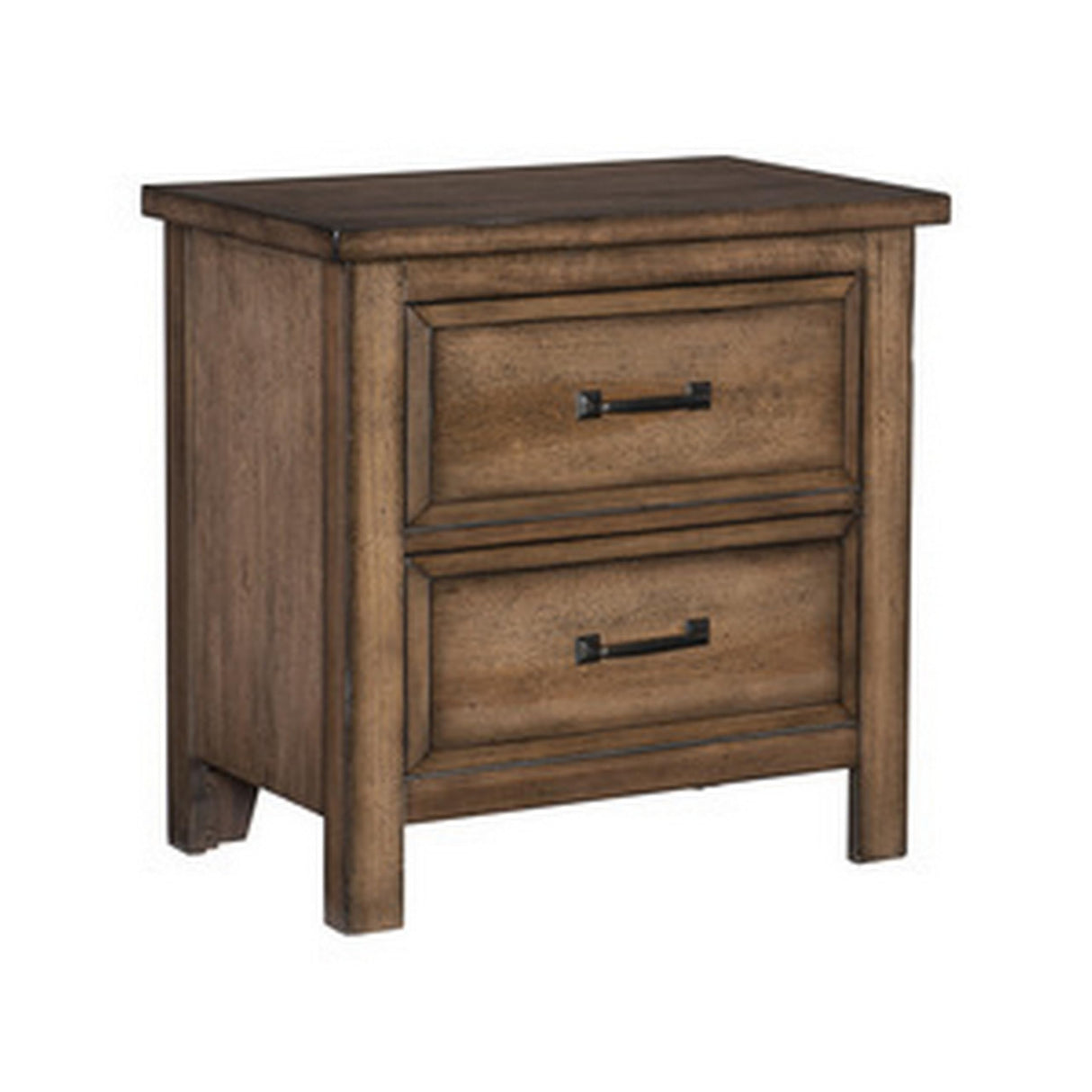 Reva 27 Inch Nightstand, 2 Drawers, Metal, Light Solid Wood
