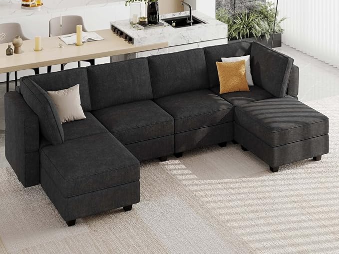 Shaped Sofa Modular Couch Reversible Storage Ottoman 6 Seater Sofa