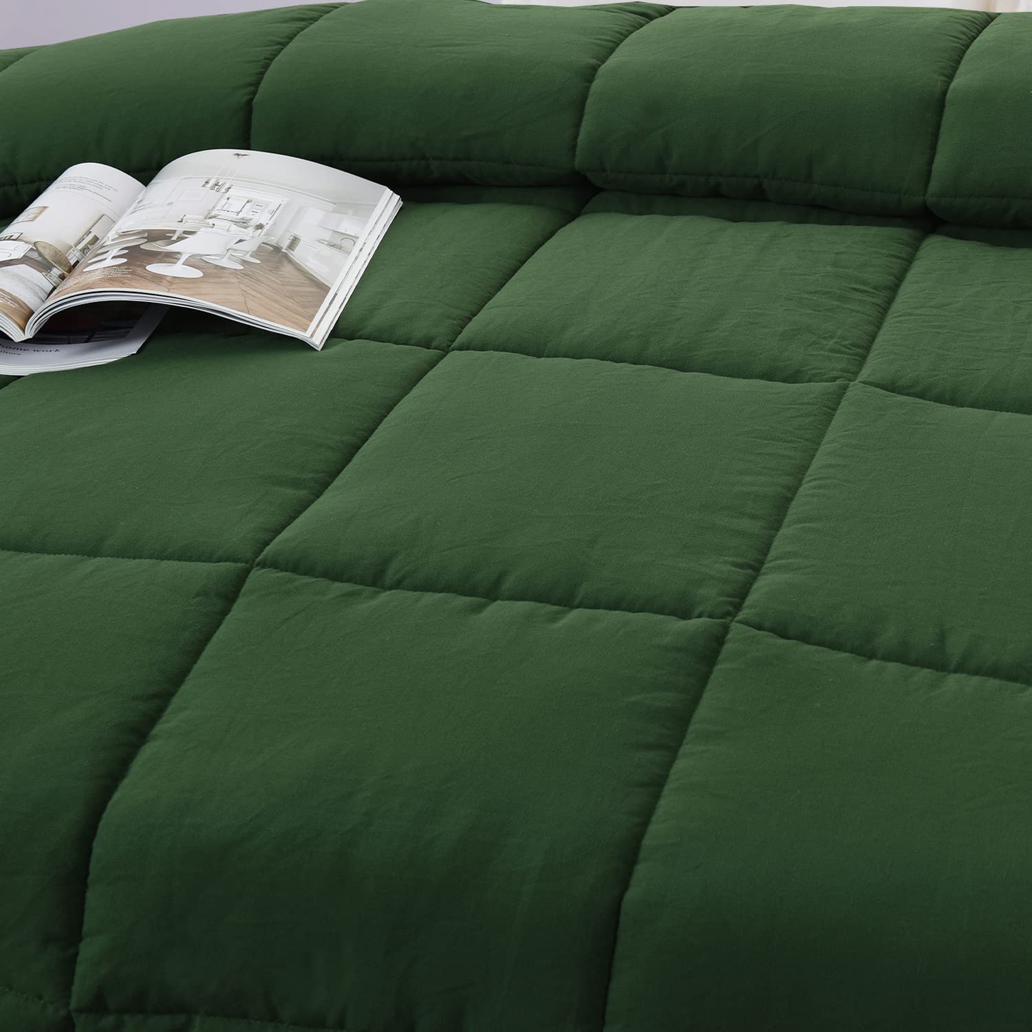 3pc Prewashed Green Queen Size Comforter Duvet Insert - All Season Quilted Down Alternative Comforter