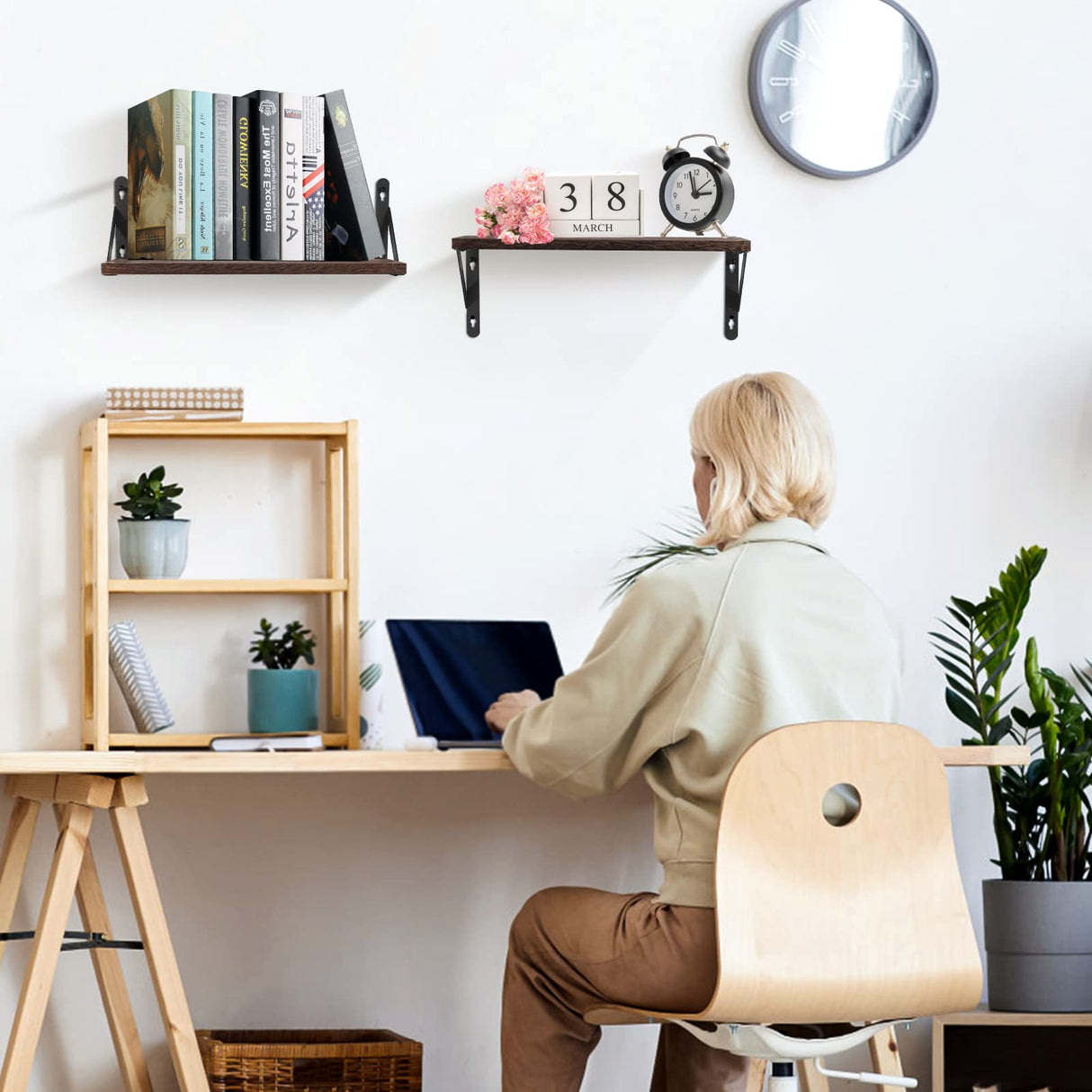 Floating Shelves, Solid Wood Wall Mounted Shelf for Bathroom