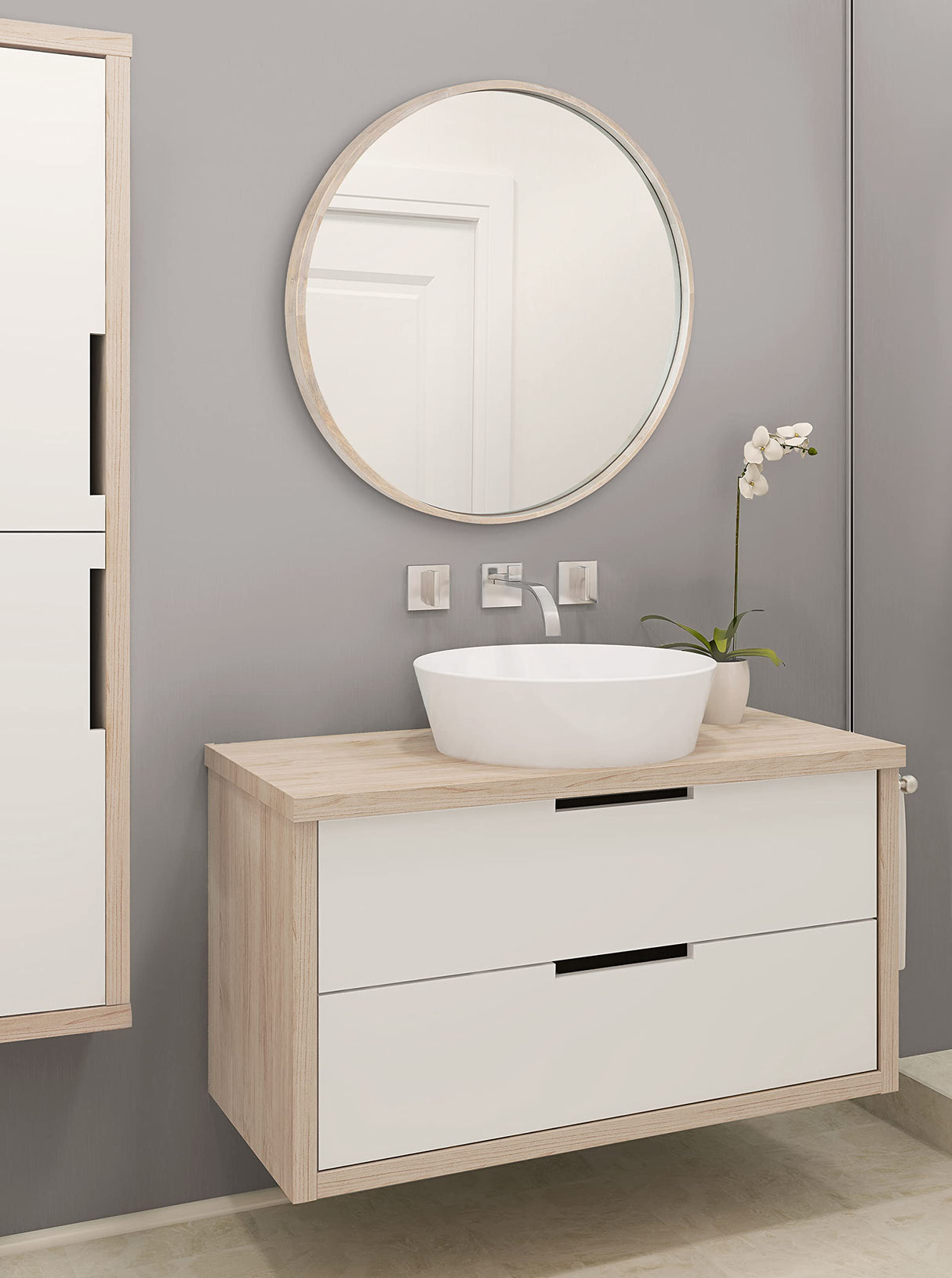 Round Wall Mirror, Diameter, White, Decorative Circle Mirror