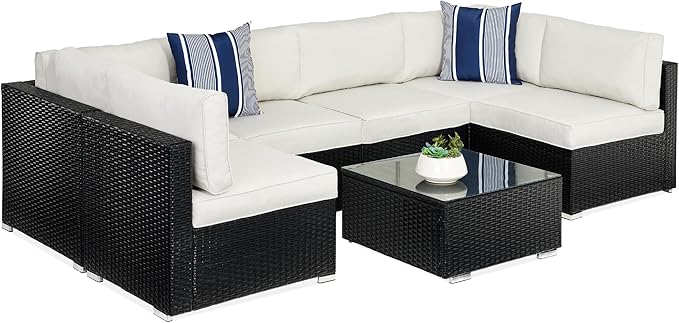 7-Piece Modular Outdoor Sectional Wicker Patio Conversation Set w/ 2 Pillows