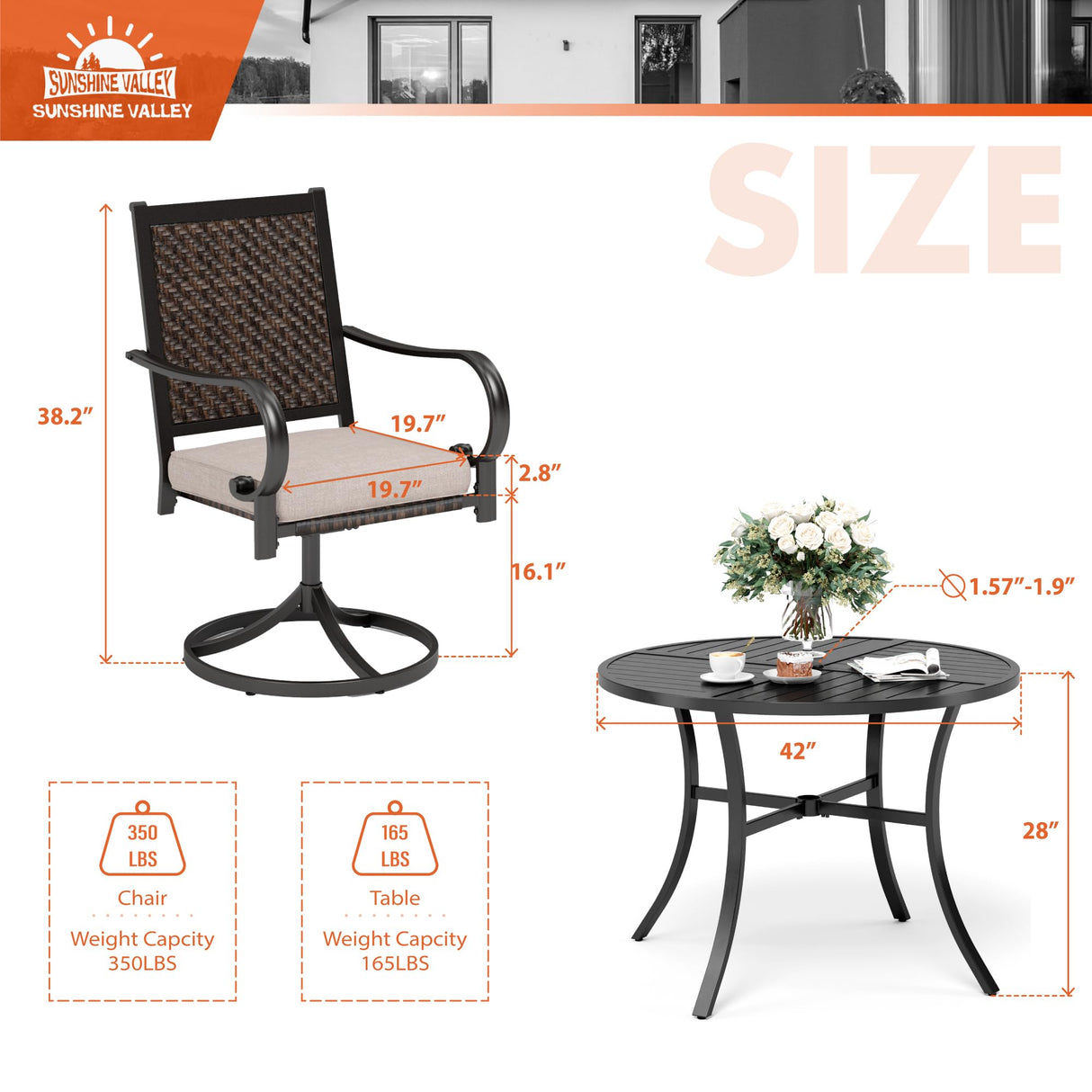 5 Pieces Patio Dining Set for 4, Wicker Outdoor Dining Set with Round Patio Table