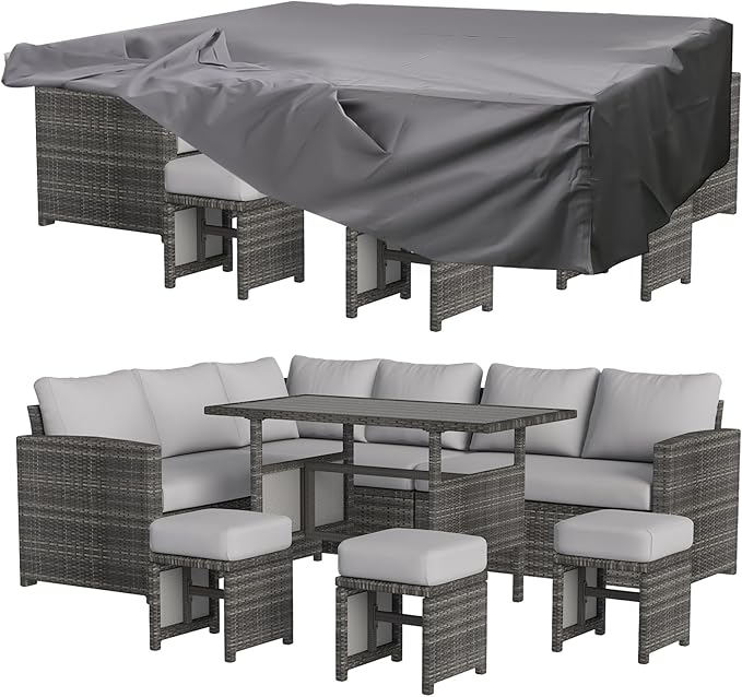 Patio Furniture Set with Cover, 7 PCS Outdoor Sectional Conversation Set