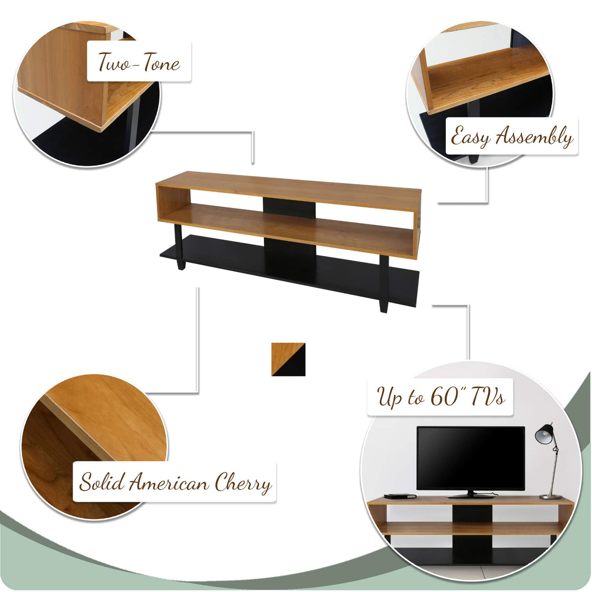 American Trails Creek Solid Wood Tv Stand, Natural Cherry, Black