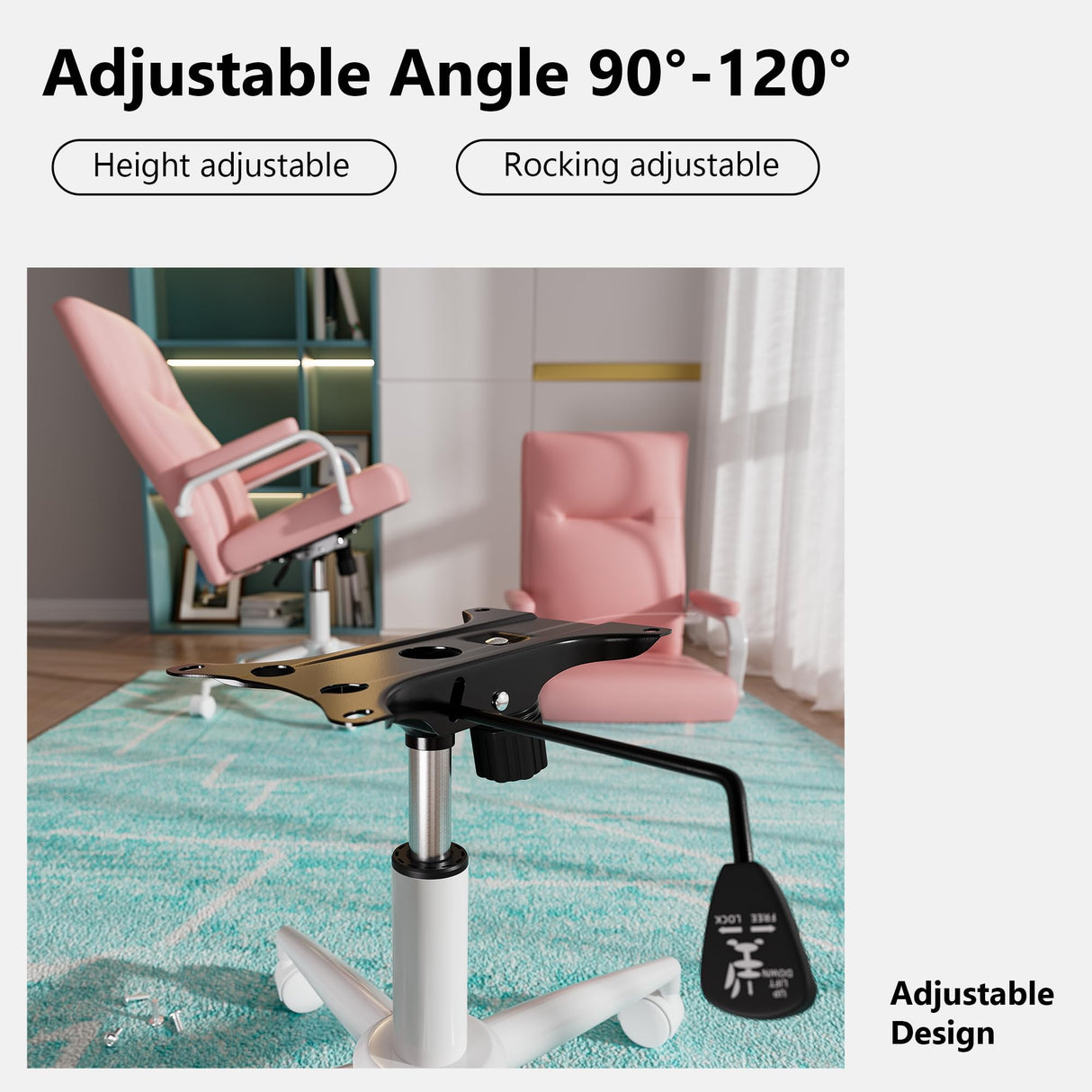 Pink Office Desk Chair with Memory Foam & Lumbar Support