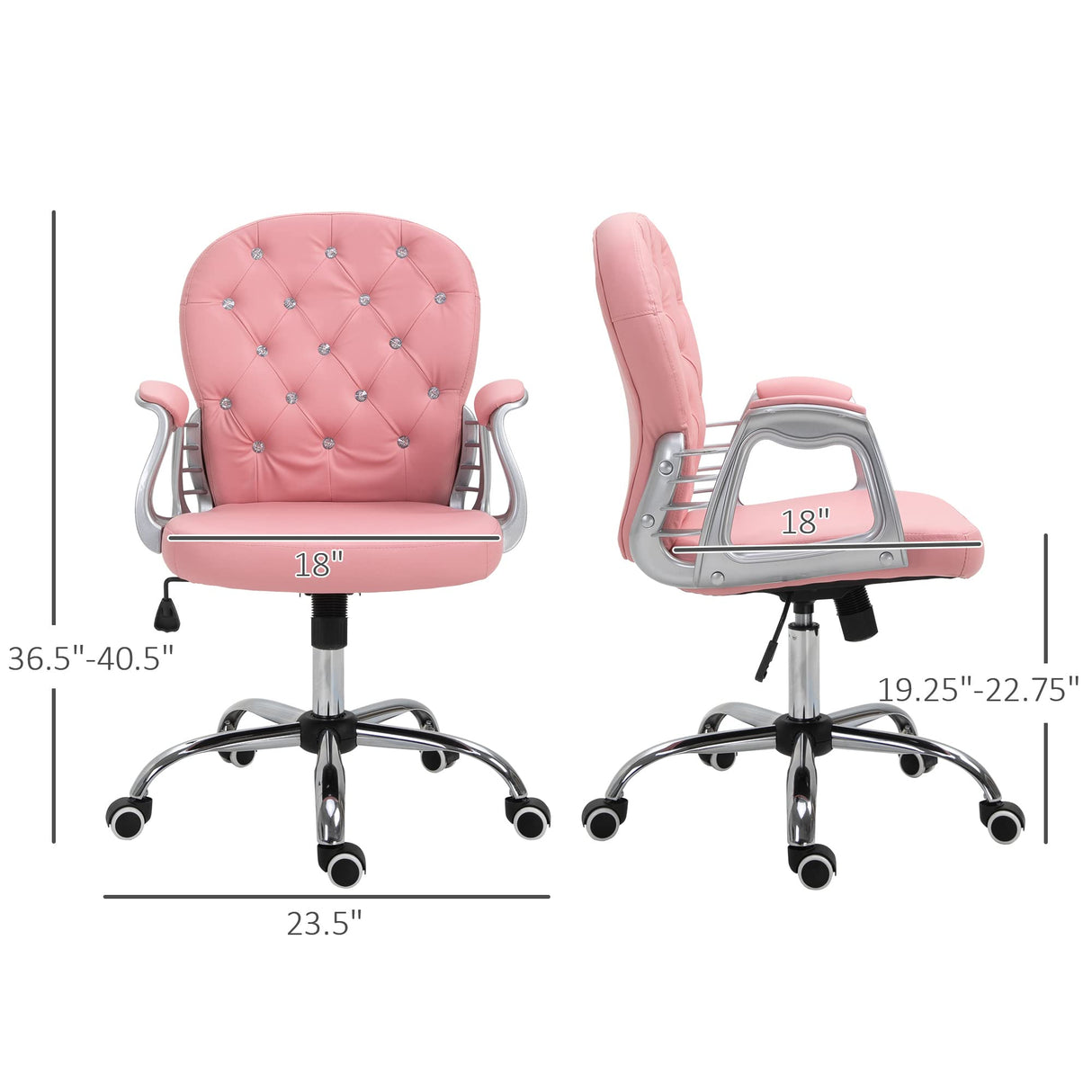 Pink Button Tufted Office Chair with Padded Armrests