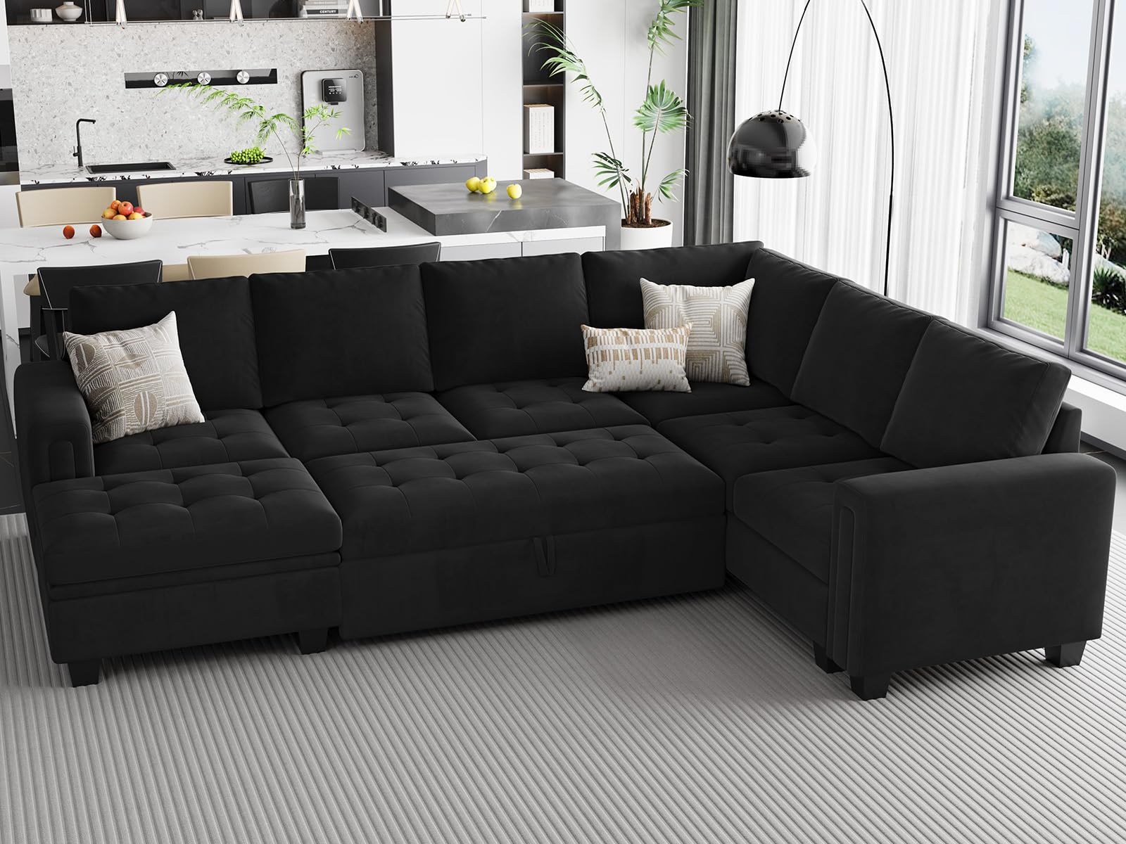 Modular Sectional Sleeper Sofa with Pull Out Bed U Shaped Sectional Sofa