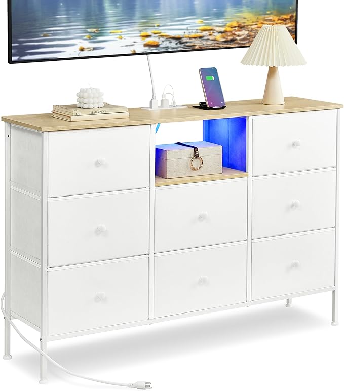 Dresser with Power Outlets and LED Lights