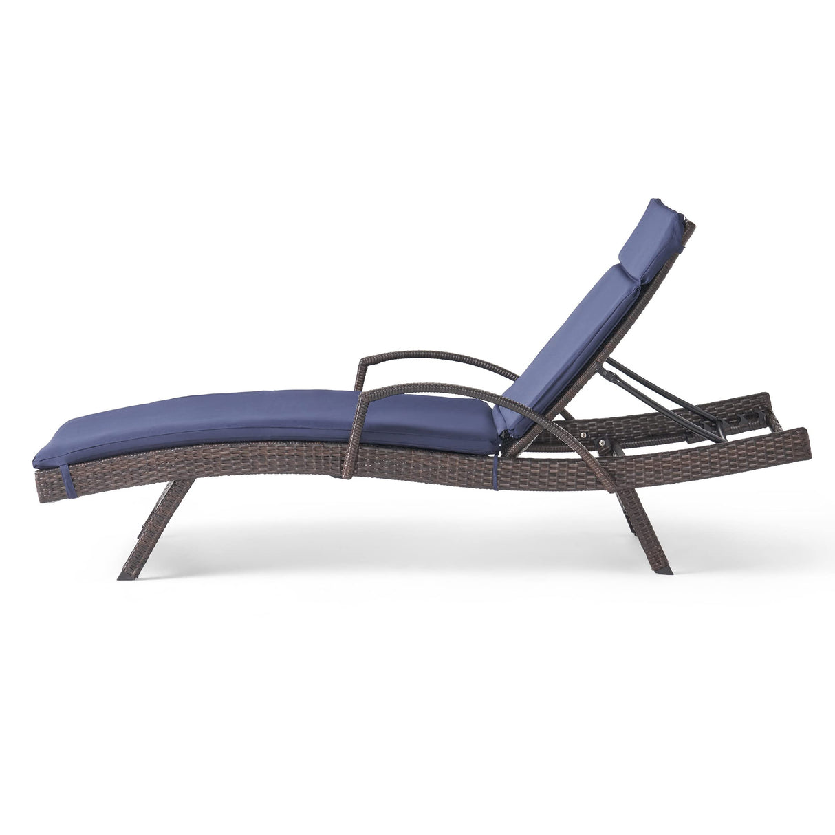 Christopher Knight Home Salem Outdoor Wicker Adjustable Chaise Lounge with Arms, with Cushion, Multibrown / Navy Blue