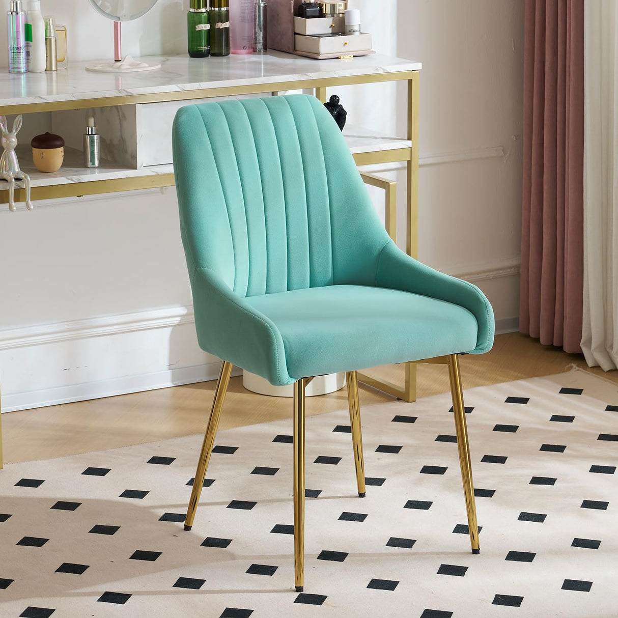 Modern Dining Chairs Set of 2, Velvet Dining Room Chairs with Golden Metal Legs