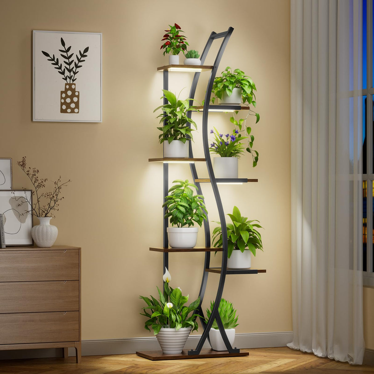 LumiCurve 62 – 7 Tier S Shaped Plant Stand with Grow Lights