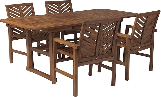 4-6 Person Outdoor Wood Chevron Back Patio Furniture Dining Set Extendable Table Chairs