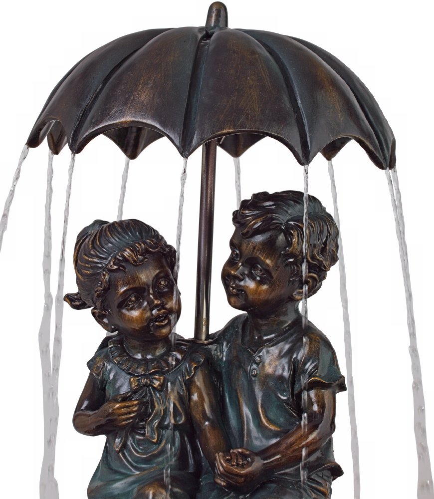 Boy and Girl Under Umbrella Outdoor Floor Water Fountain 40" High Copper Green Bronze Resin for Garden Patio Yard Deck Home Lawn Porch House Relaxation Exterior Balcony Roof - John Timberland