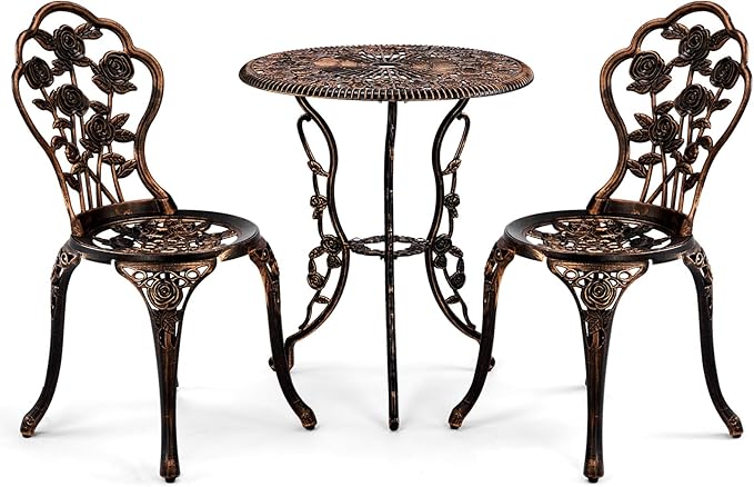 3 PCS Outdoor Bistro Set,Outdoor Patio Set, All-Weather Cast Aluminum Bistro Table Set