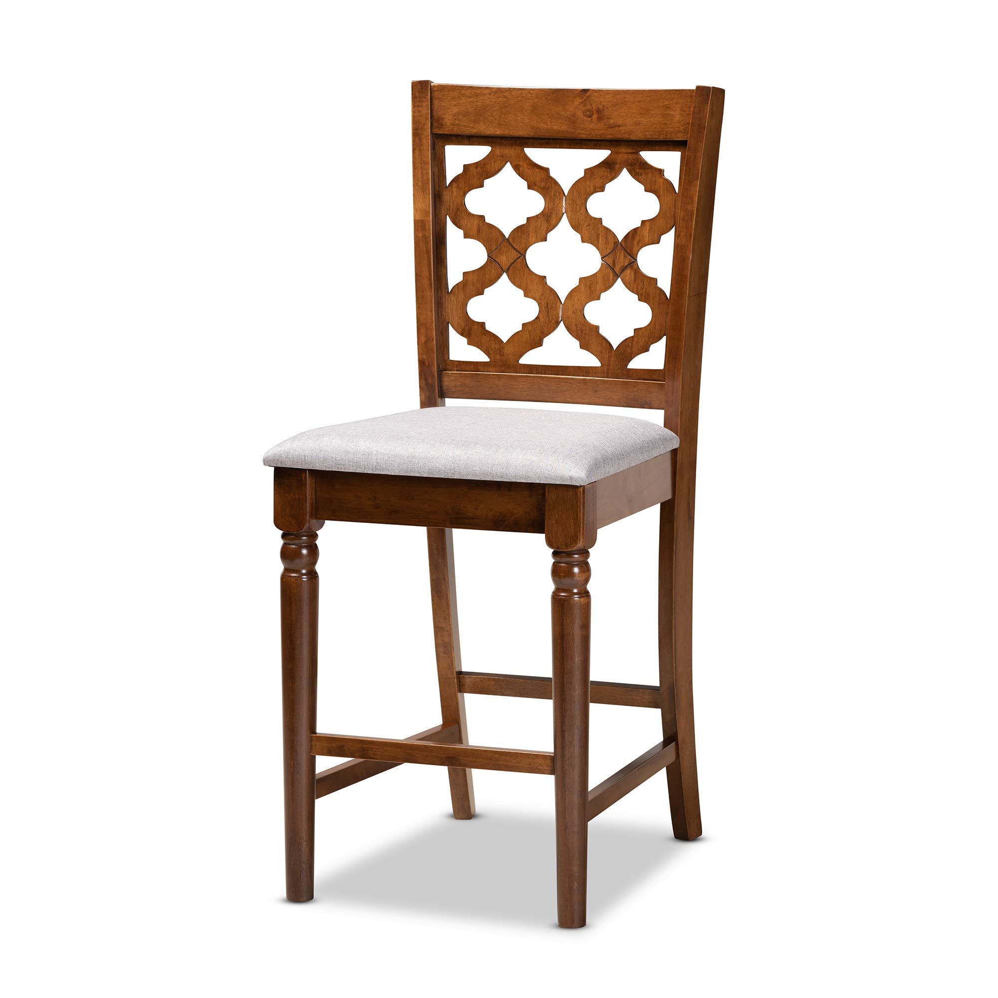 Pub Set and Pub Set Pub Set Grey Fabric Upholstered and Walnut Brown Finished Wood
