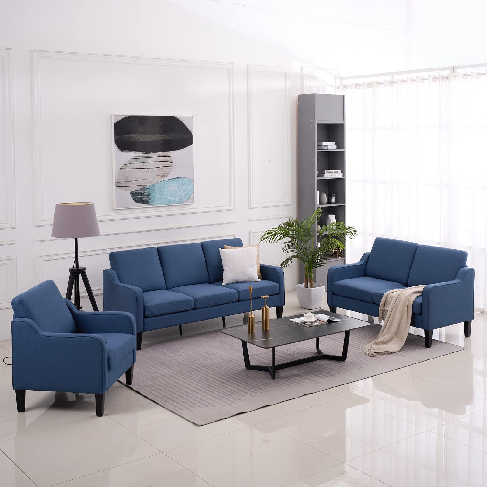 Loveseat 53" Small Couch Loveseat Sofas for Living Room Mid Century Modern Sofa Couch Navy Blue