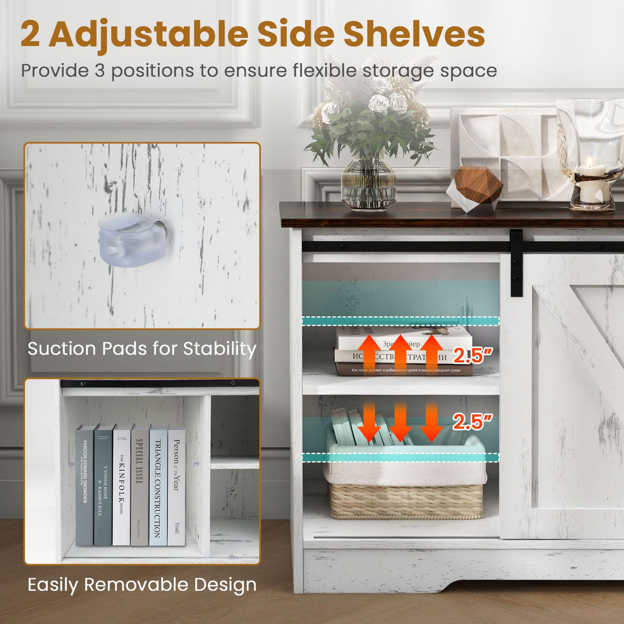 LED TV Stand for 65” TVs, Sliding Barn Door Entertainment Center with Lights