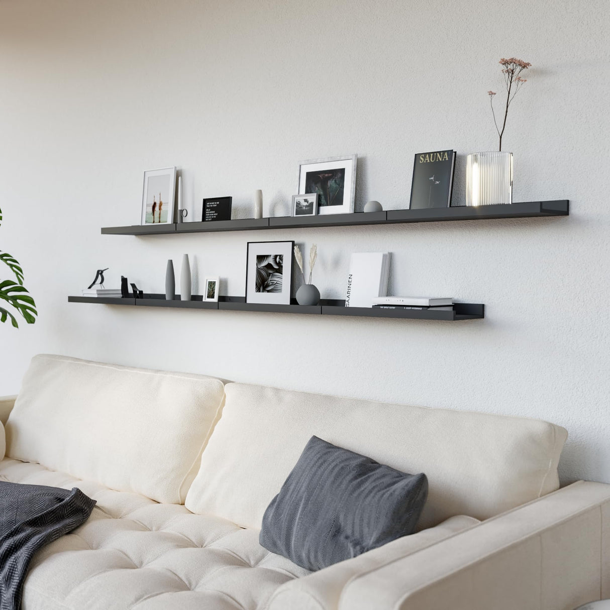 Floating Wall Mounted Shelves, 8pc Set with Lip - Black Nursery Book Shelves for Bedroom