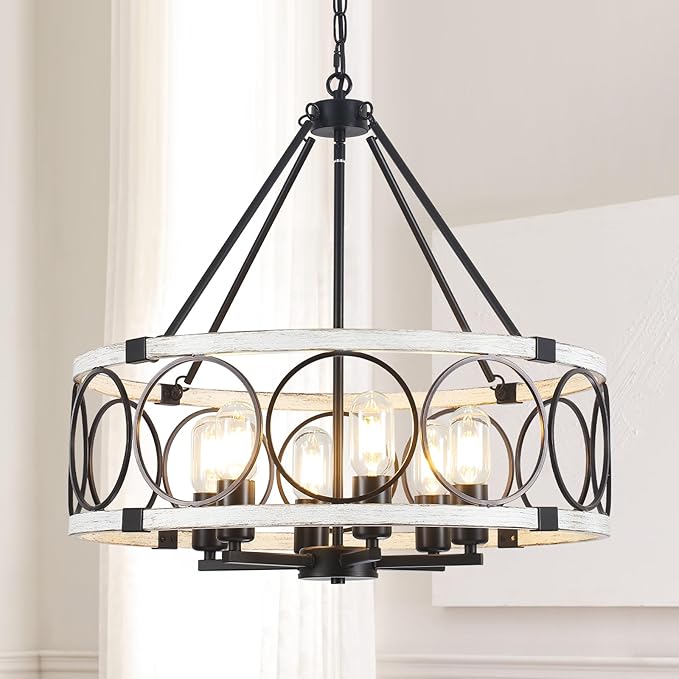 4-Light Farmhouse Chandelier, Rustic Faux Wood Chandeliers Dining Room Light Fixture