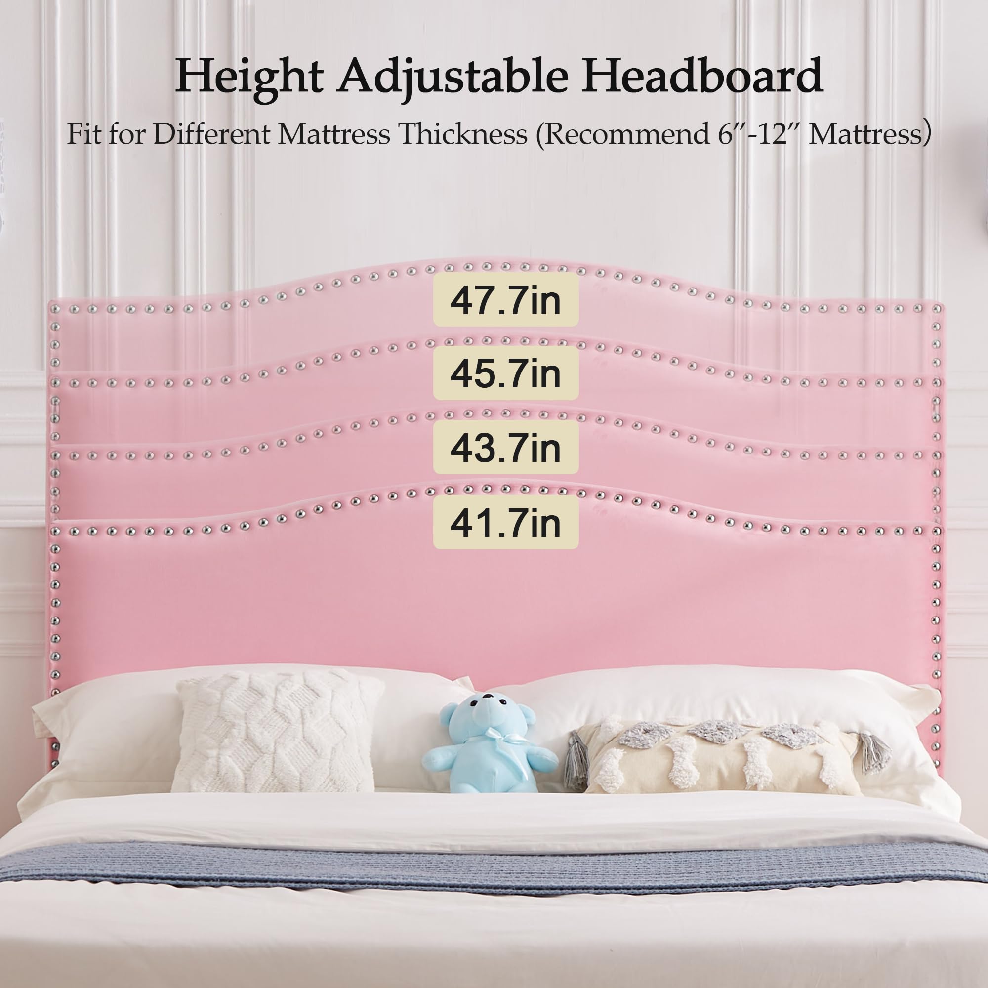 VECELO Queen Bed Frame Platform Bed Frame with Upholstered Headboard, Strong Frame and Wooden Slats Support, Strong Weight Capacity, Non-Slip and Noise-Free, Easy Assembly,Pink