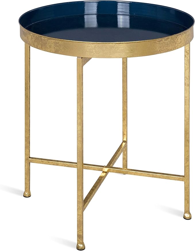 Celia Metal Foldable Round Accent Table, 18.25" x 18.25" x 22", Glass Surface and Gold Frame