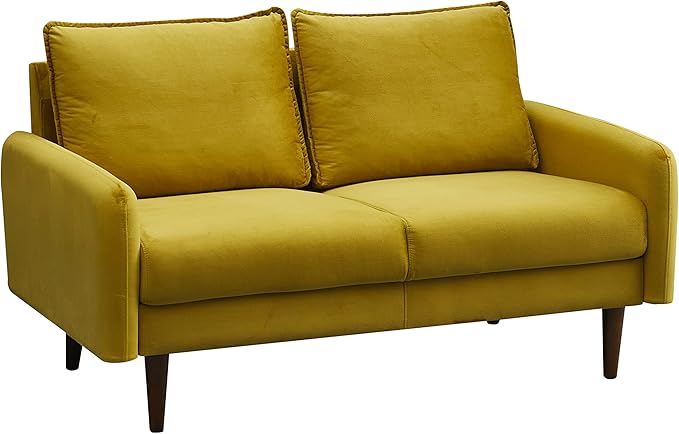 Velvet Loveseat Mid-Century Modern Sofa Tufted Couch with Wooden Legs for Living Room - Beige