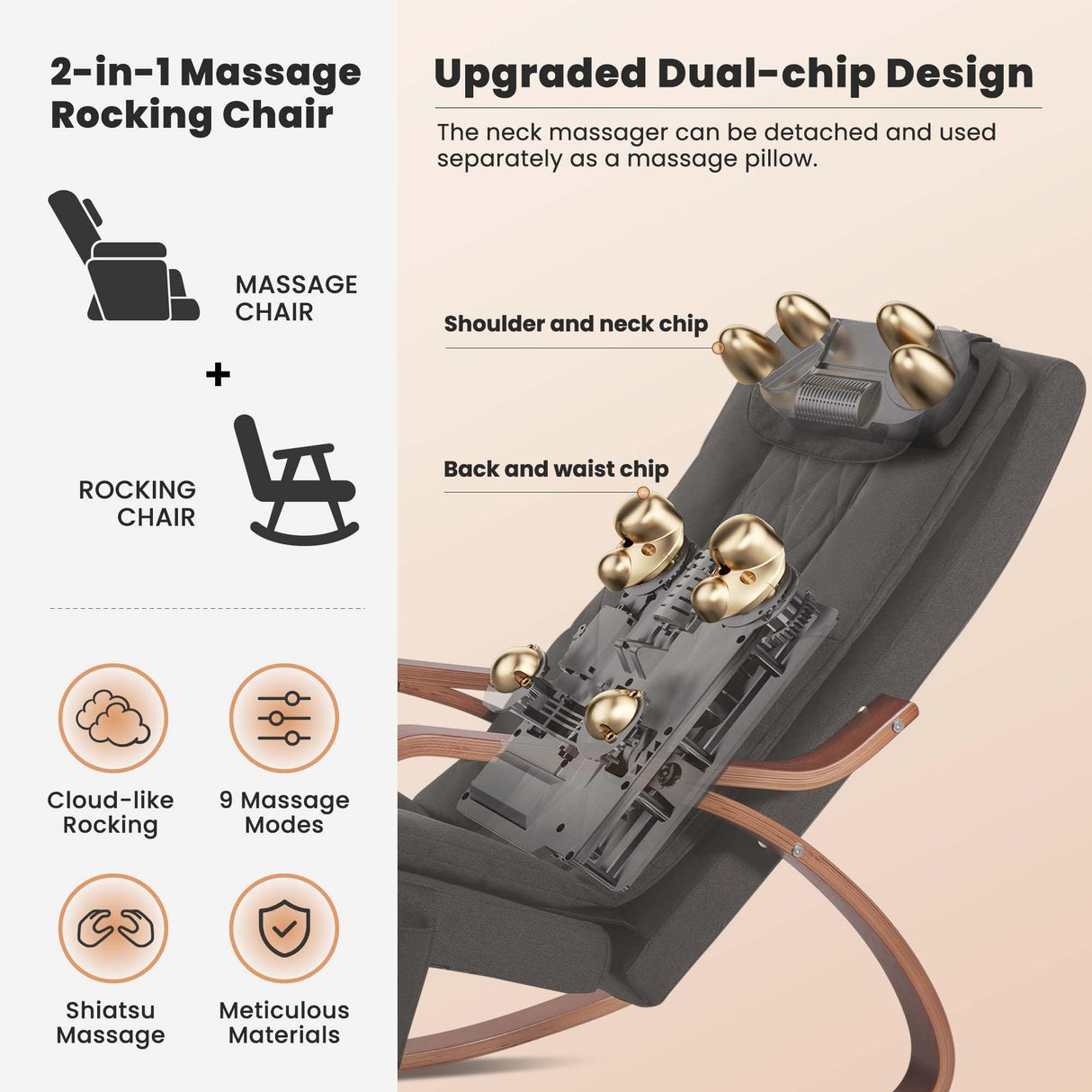 Massage Rocking Chair, Shiatsu Back and Neck Massager Recliner Chair