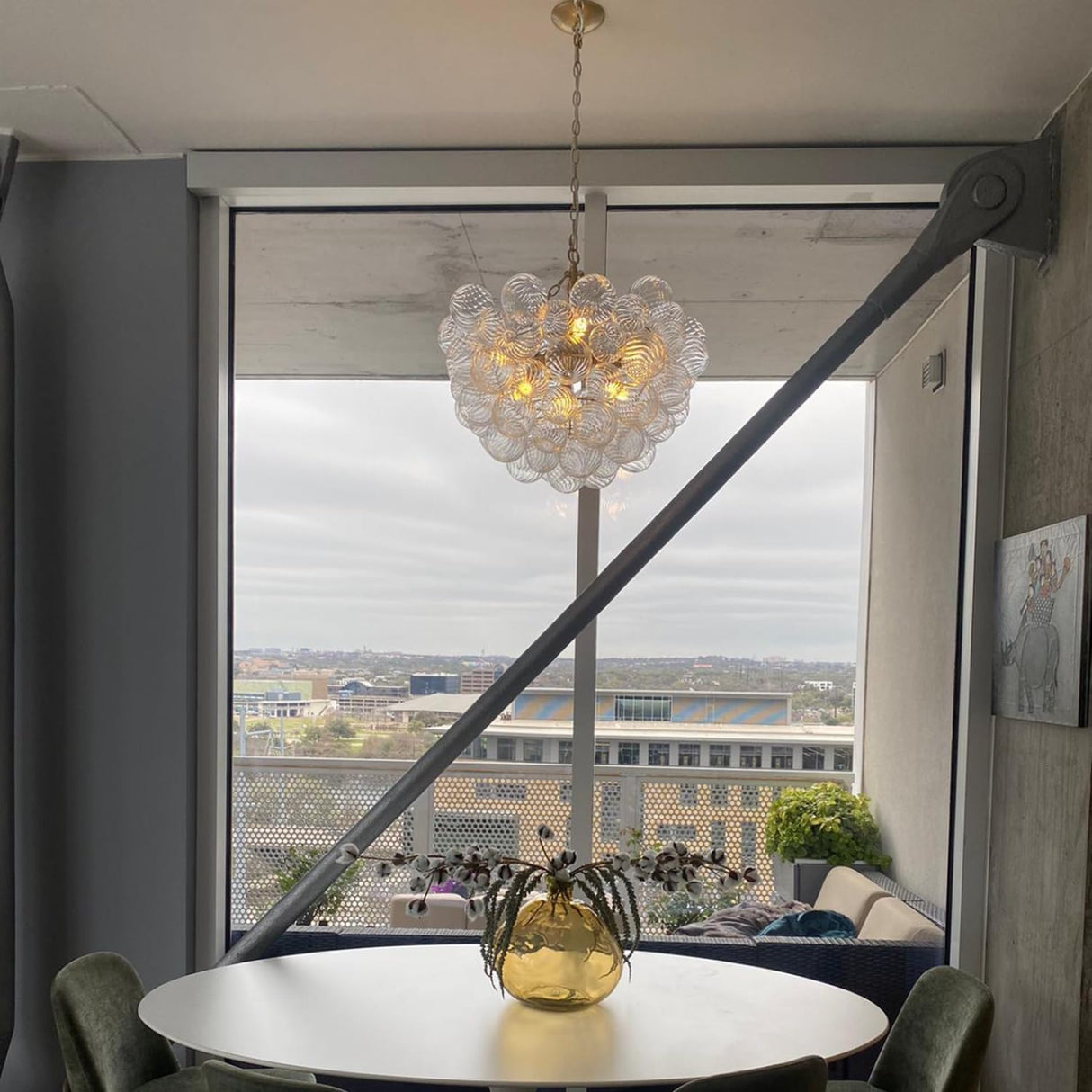 Gold Bubble Chandelier Lighting Dia 20" Swirled Clear Ribbed