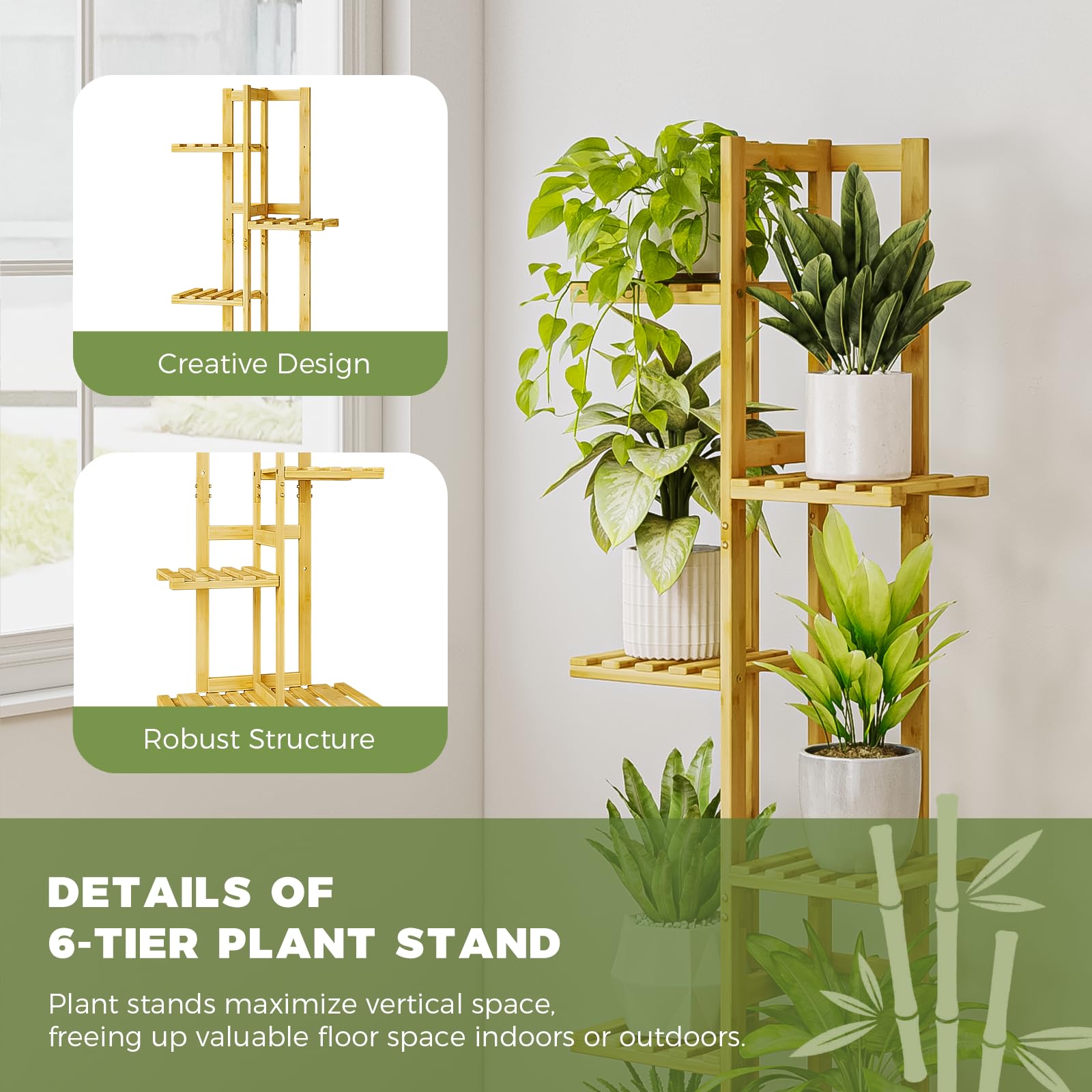 EcoHaven 6-Tier Bamboo Corner Plant Stand