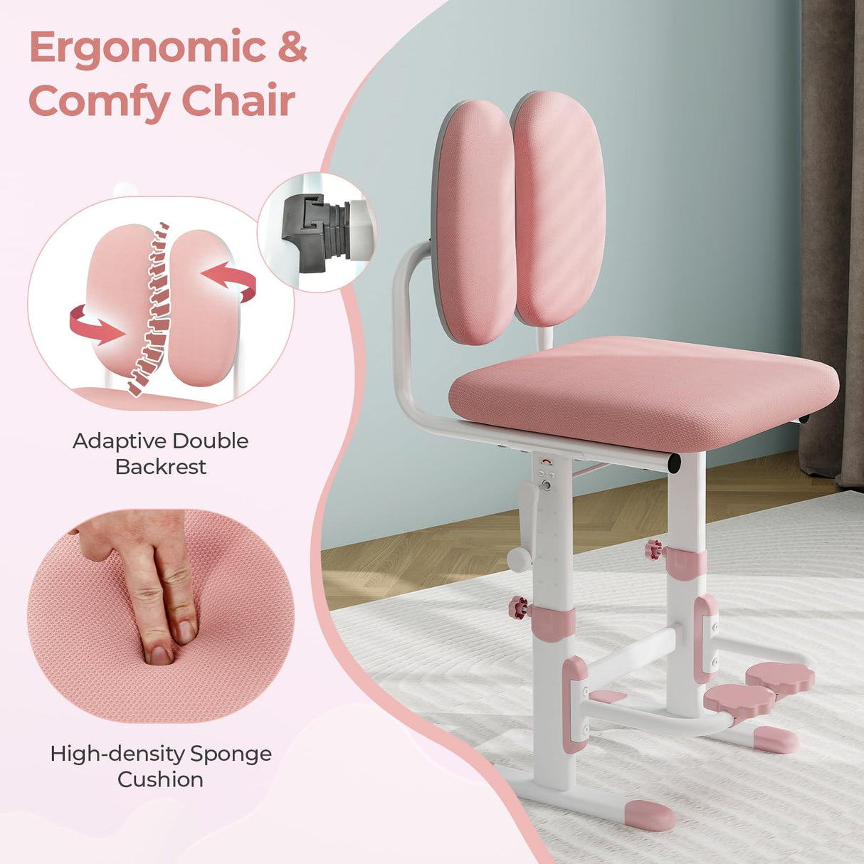 Kids Desk and Chair Set, Height Adjustable Children School Study Table