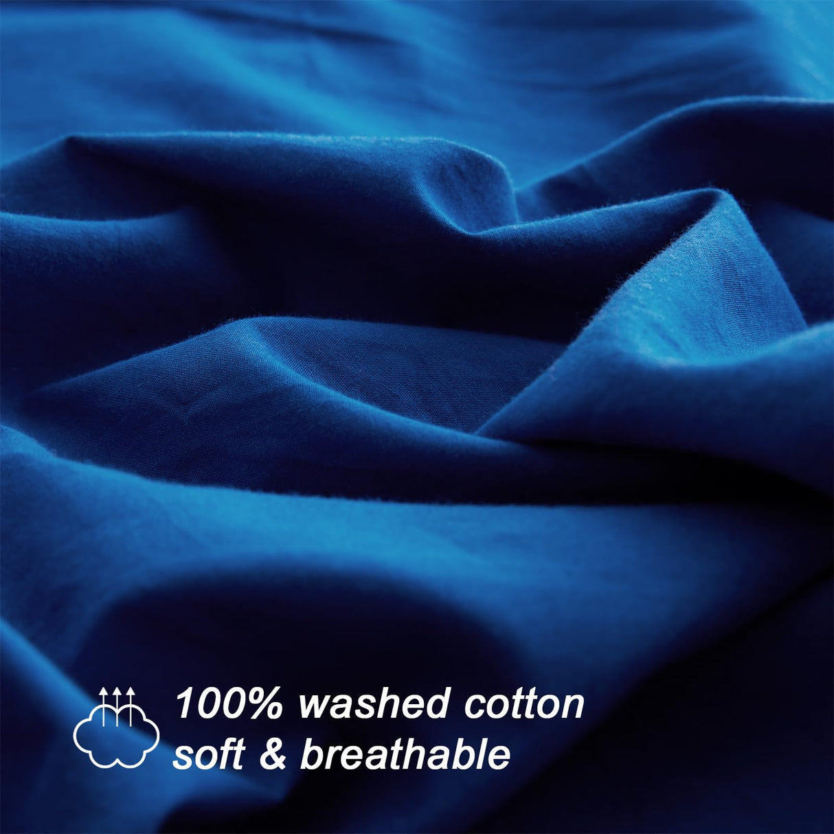 SunStyle Home 100% Cotton Duvet Cover Set Breathable Soft King Navy Blue Duvet Cover 3 Pieces Bedding Set with Buttons Closure Comforter Cover Set (1 Duvet Cover +2 Shams)