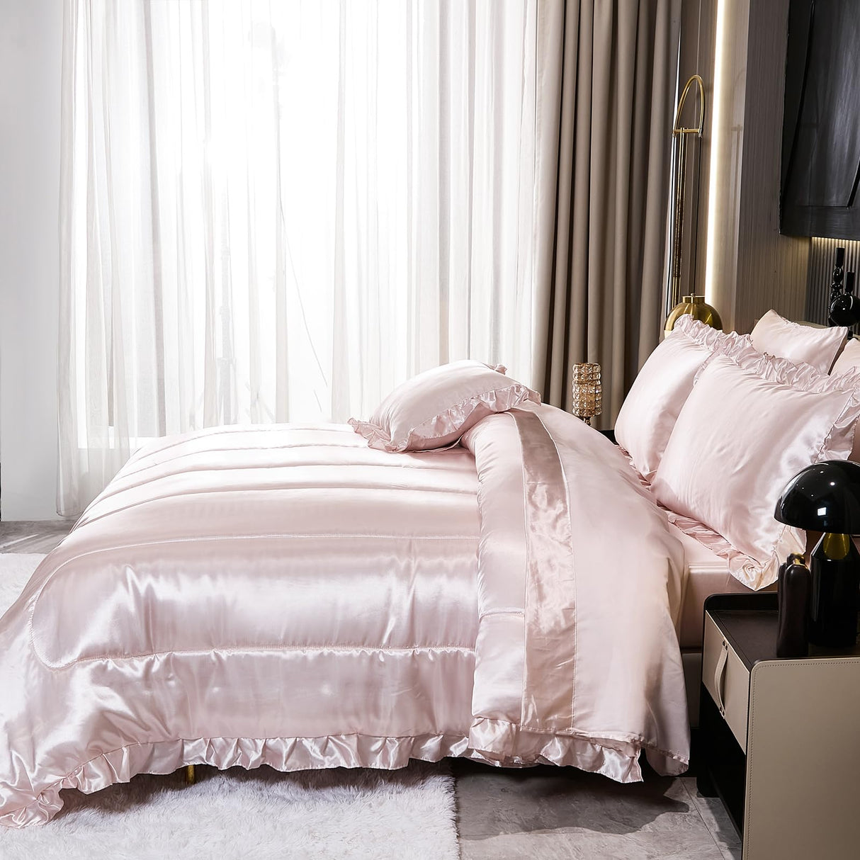 Comforter Set with Sheet Set Queen 8 Pieces Light Pink Bedding Set