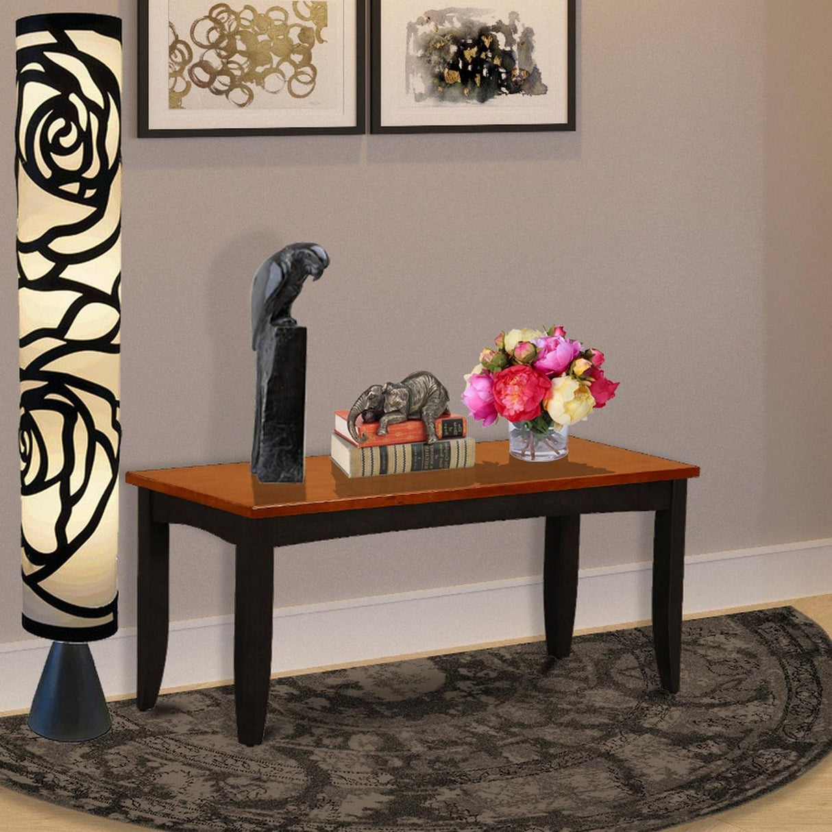 PFB-BLK-W Parfait Dining Room Bench with Solid Wood Seat, 52x15x17 Inch