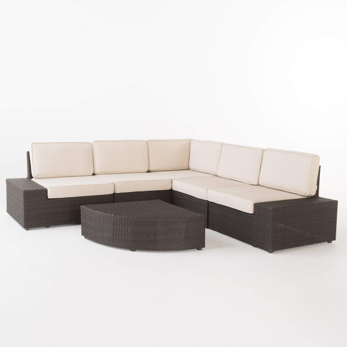 Santa Cruz Outdoor Wicker Sectional Sofa Set with Water Resistant Cushions, 6-Pcs Set, Brown