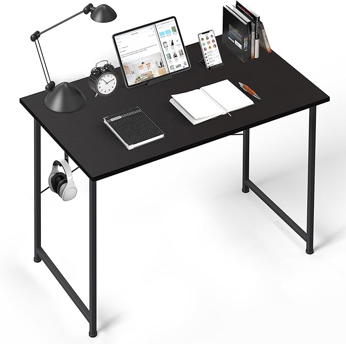Small Space Writing Desk with Headphone Hooks, Modern Simple Design