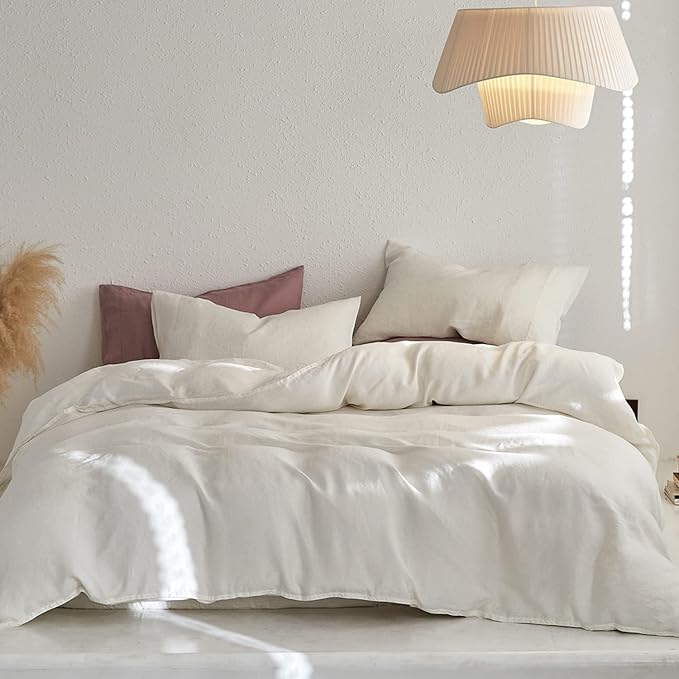 Duvet Cover Set, 100% French Flax Natural Linen Bedding 3pcs Set