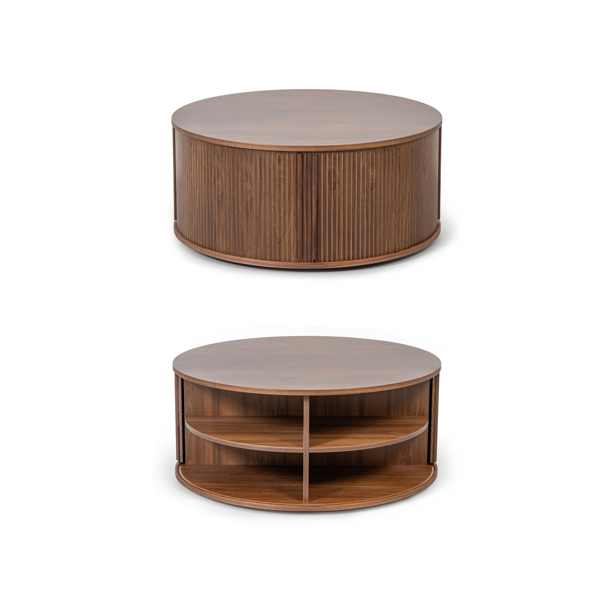 35'' Round Coffee Table with Storage and Shelves - Round Center