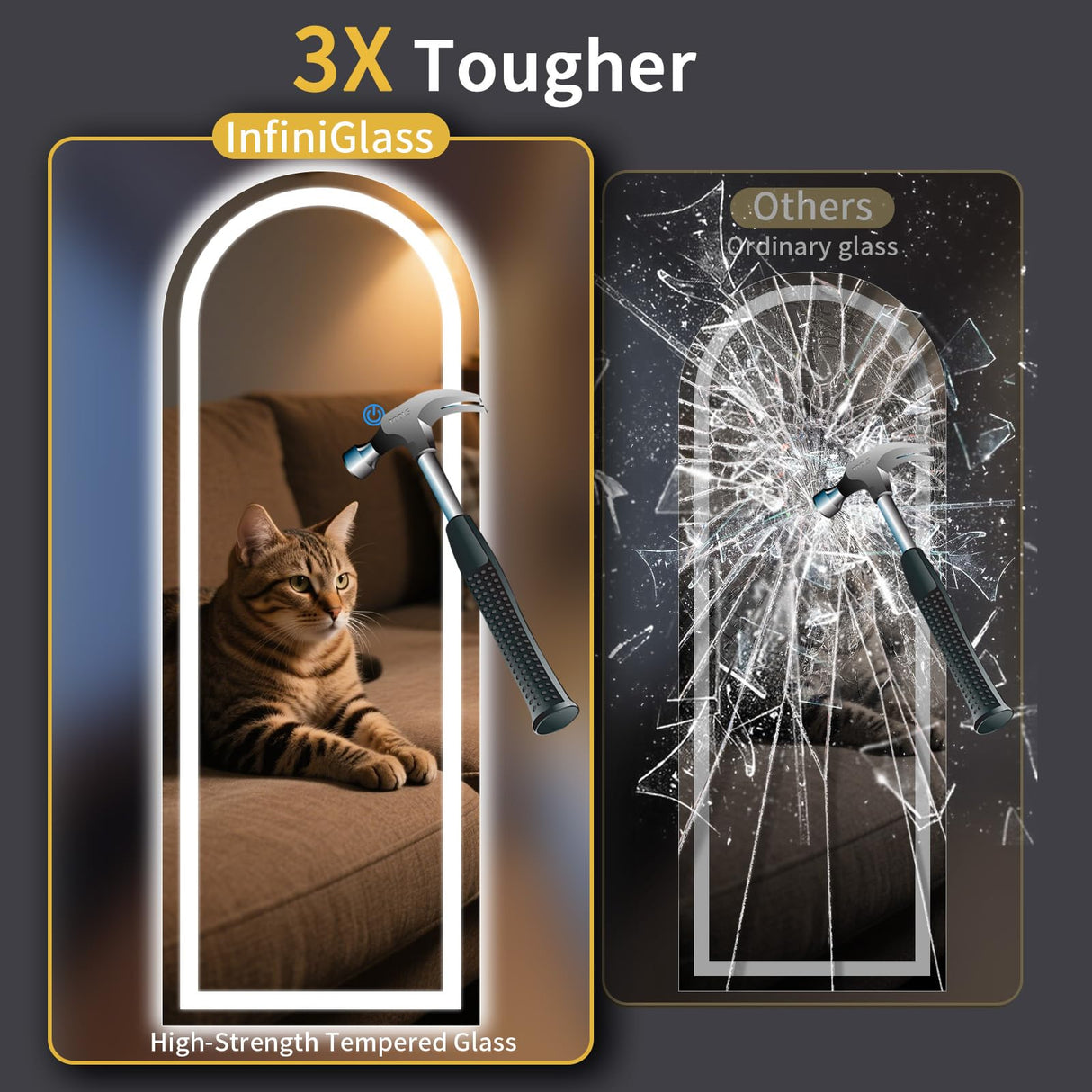 Arch Full Length LED Mirror 56x20 - Standing Floor Mirror with Adjustable Lighting