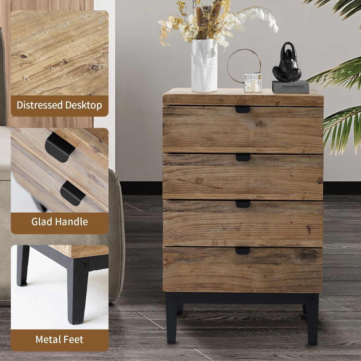 Farmhouse Nightstand Solid Wood Bedside Table