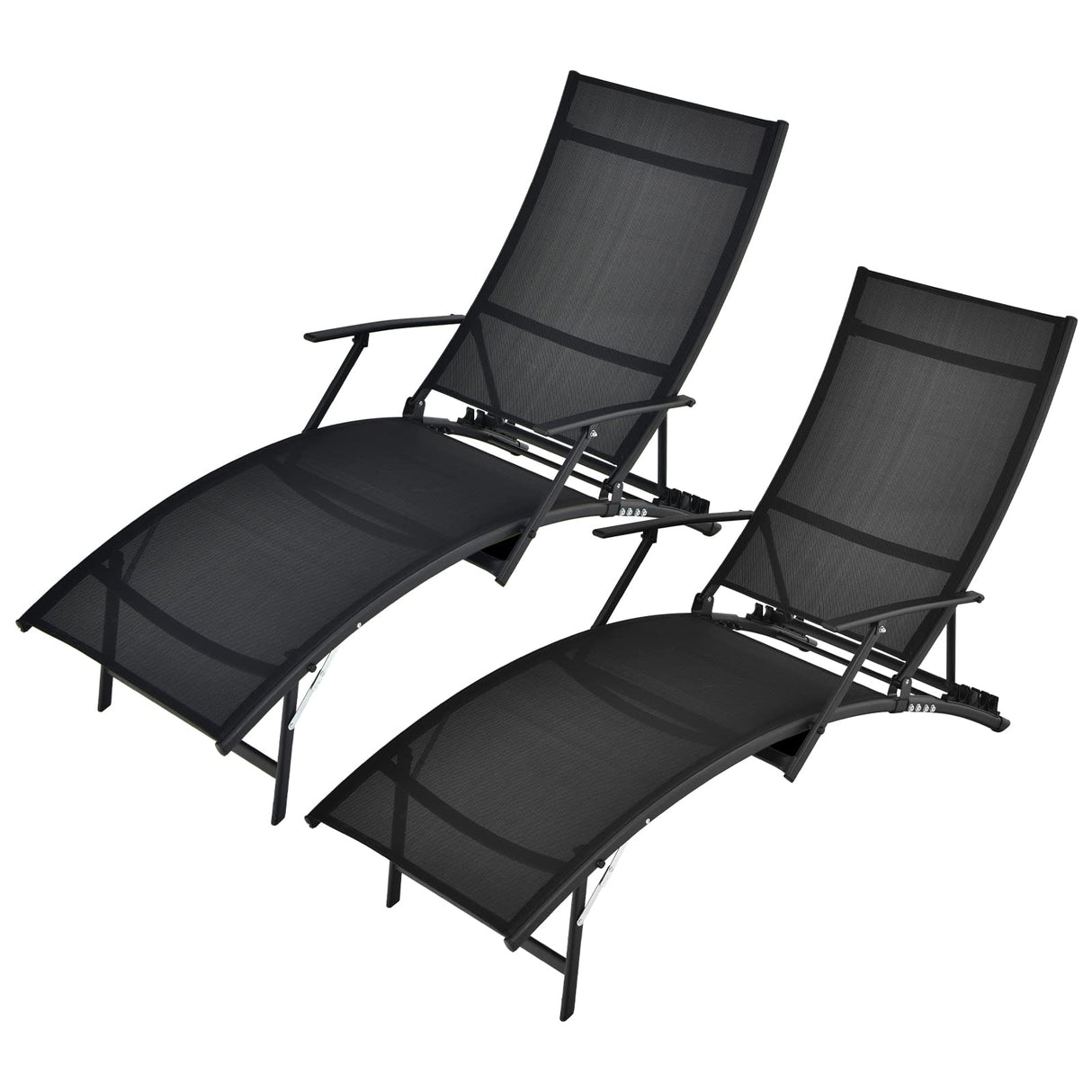 , Outdoor Foldable and Stackable Chaise Lounge Chairs with Breathable Fabric, 5-Level
