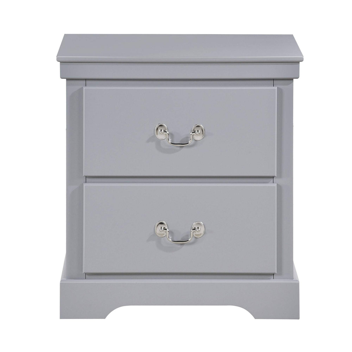 2 Drawer Wooden Nightstand with Metal Drop Handles and Bracket Feet, Gray