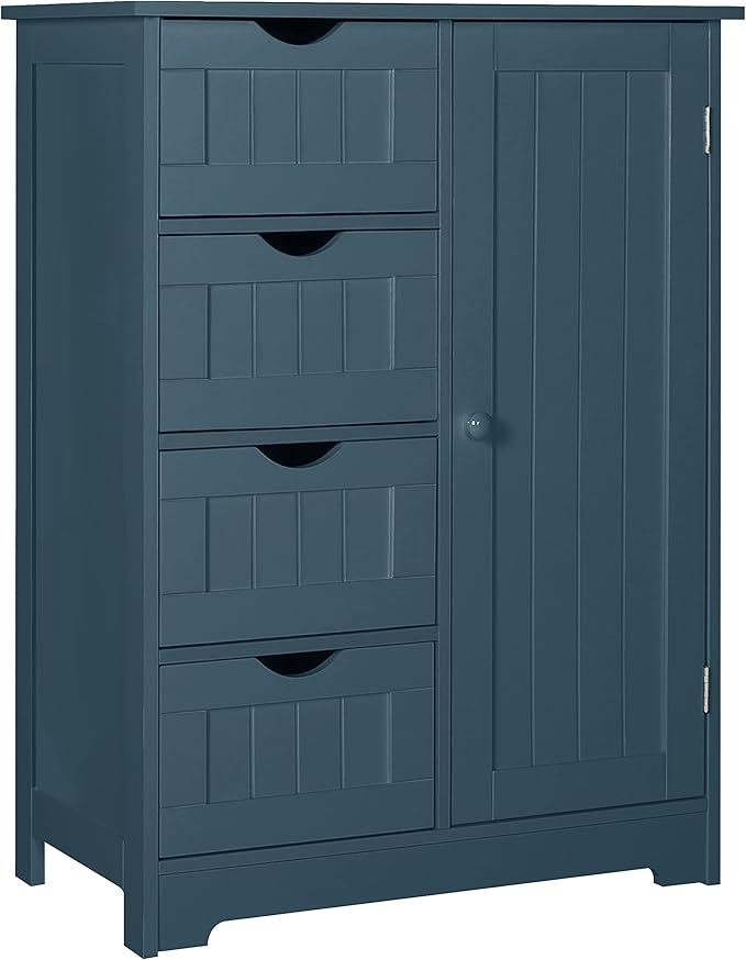 Small Storage Cabinet Bamboo with 4 Drawers and 1 Cupboard, Freestanding Compact Floor Cabinet Bamboo for Entryway