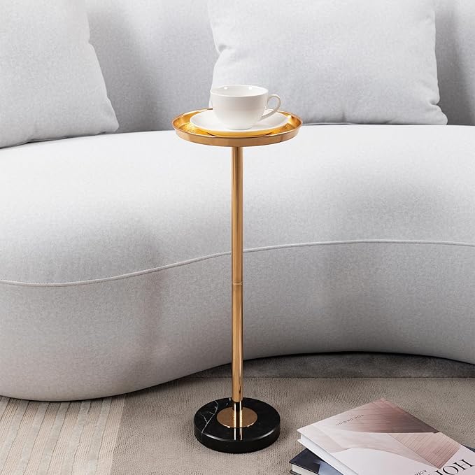 Gold Small End Table Pedestal Table for Decorative Display and Storage